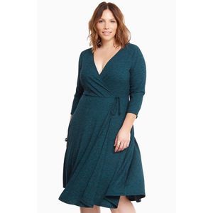 Torrid Ribbed Knit Surplice Wrap Dress Long Sleeve
